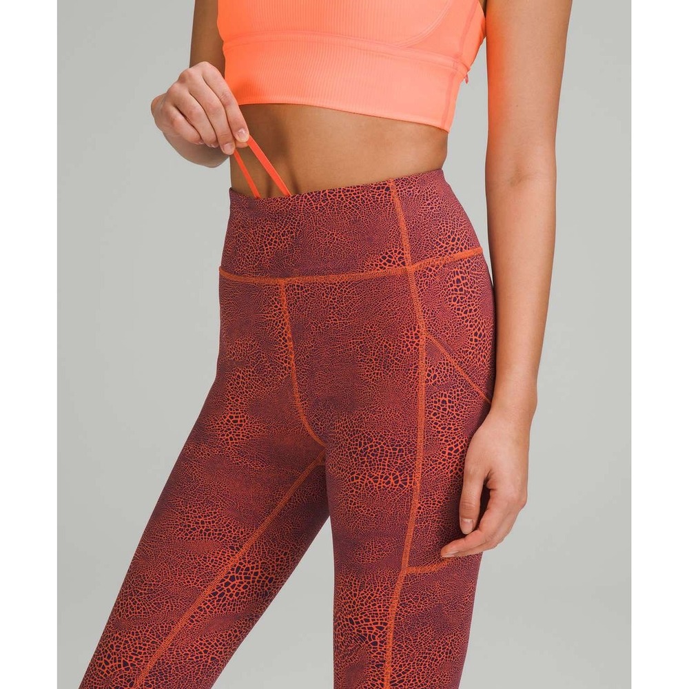 Lululemon Fast and Free High-Rise Leggings Orange Purple Reptile Print Size 2